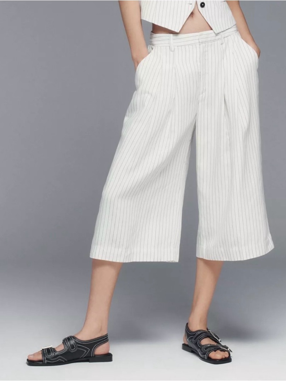 Anthropologie Maeve 3X Cropped Wide Leg Culotte Capris Plus Size Pinstripes
